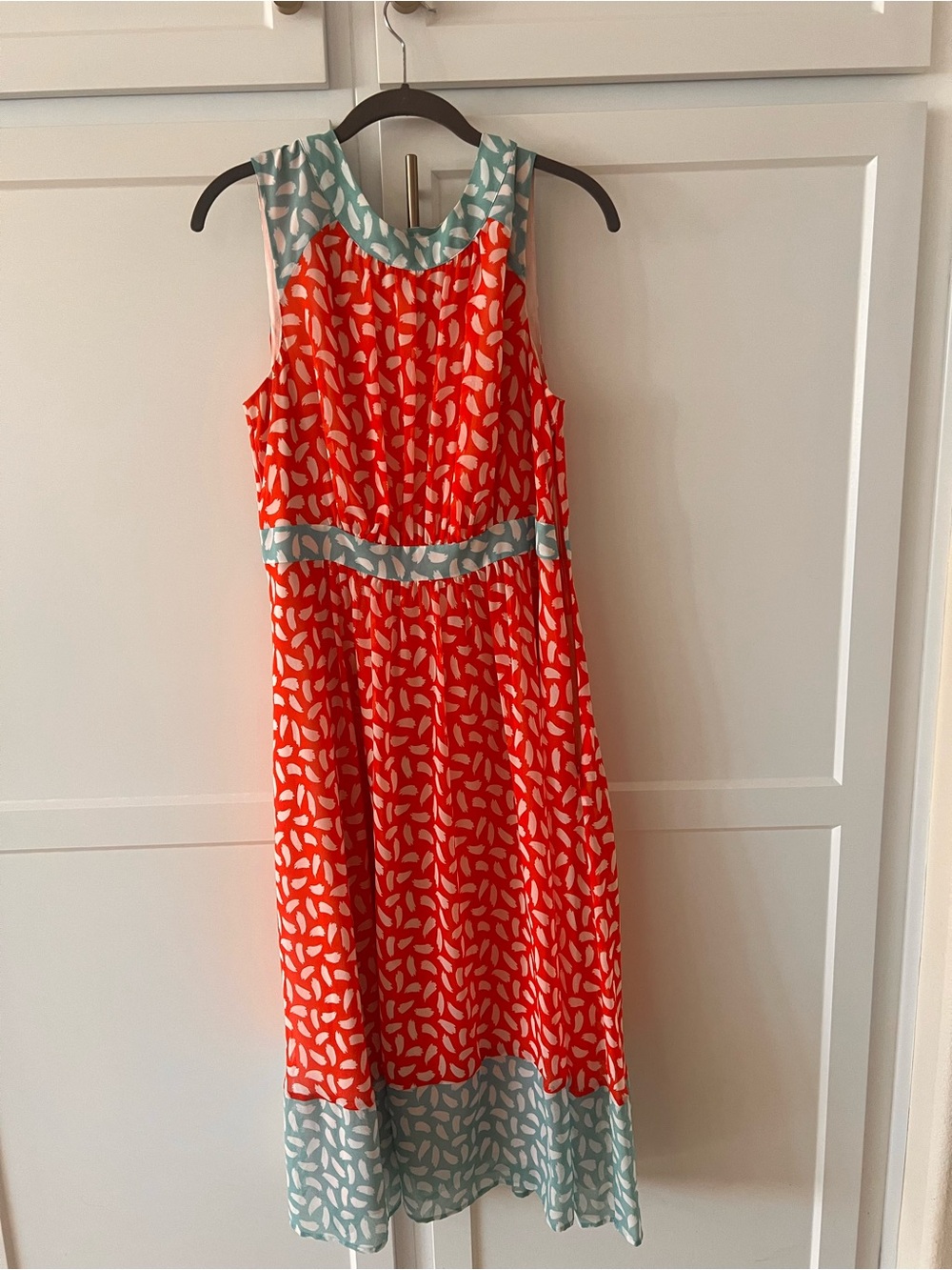 Boden Orange sleeveless Midi Dress with Mint Trim